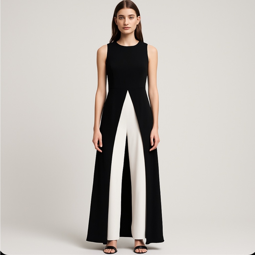 Adrianna Papell Black and White Wide Leg Jumpsuit